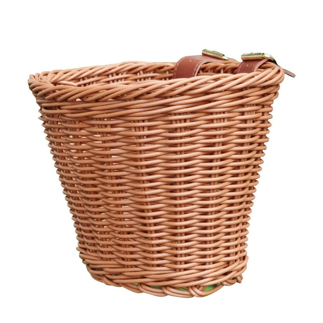 Children Plastic Rattan Basket, Adjustable Size, Kids Bicycle Front Basket with Leather Straps, for Students, Beach, Pool