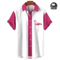 thumbnail image 2 of Camisa de hombre con estampado de flamencos, informal, con estampado 3D, con botones de solapa, para verano, estilo hawaiano, informal, tallas S a 5XL, 2 of 5