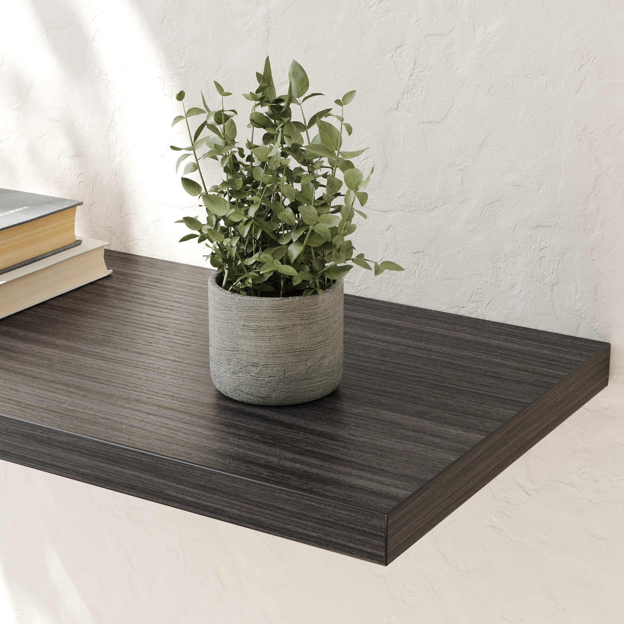 LANDMOK 10 Inch Deep Floating Shelf, 36 x10 Inch Large Wall Mounted Shelf for Kitchen, Bathroom, Living Room, Black Wood (3 Pack)