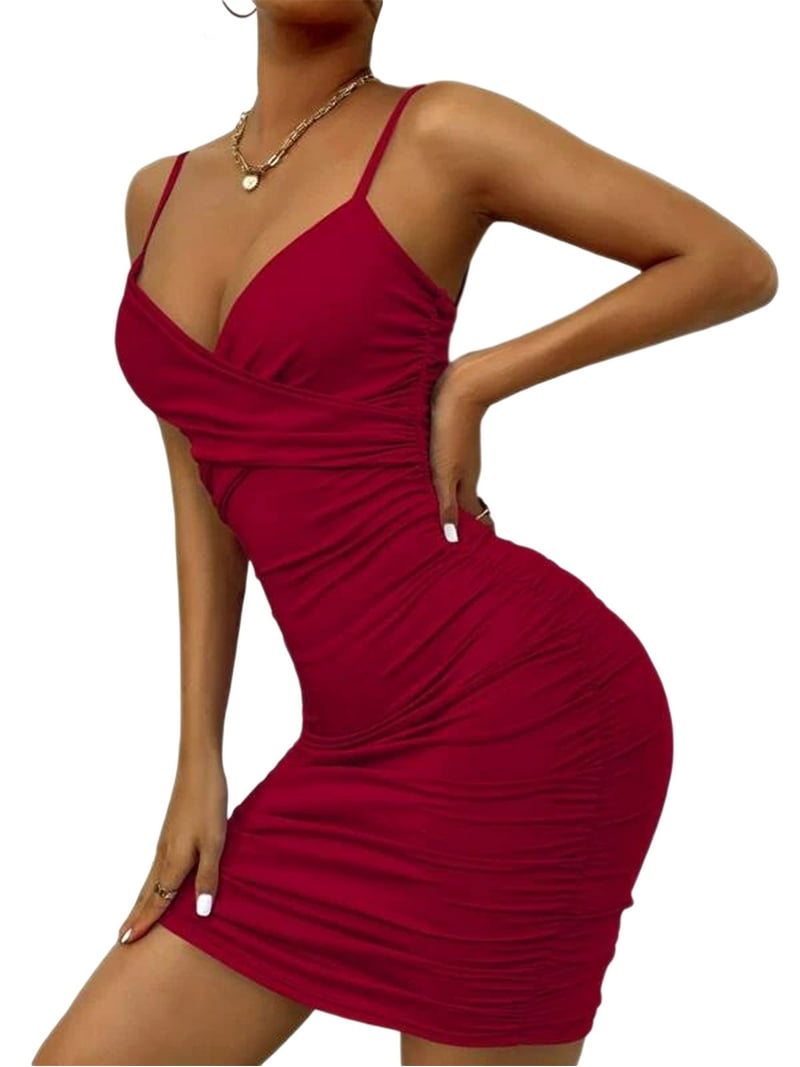 Women Slip Strap Dress Elegant Solid V-neck Sleeveless Backless Bodycon Dress Party Evening Dress - Walmart.com Women Slip Strap Dress Elegant Solid V-neck Sleeveless Backless Bodycon Dress Party Evening Dress - Walmart.com