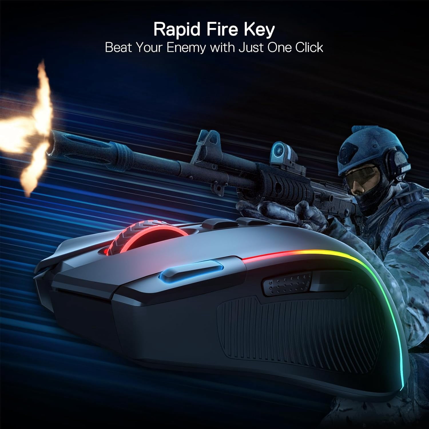 Redragon M612 PRO RGB Gaming Mouse, 8000 DPI BT Wired/Wireless Optical Gamer Mouse 9 Programmable Buttons & 7 Backlit Modes,Software Supports DIY Keybinds Rapid Fire Button,Black
