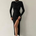 thumbnail image 3 of Elegant Women's High Neck Ruched Bodycon Dress With Long Sleeves And Side Slits For Fashionable Look Wedding Day Dress Prom Dress with Split Gown Tall Wedding Dress Dress Formal Evening Formal Dress, 3 of 5