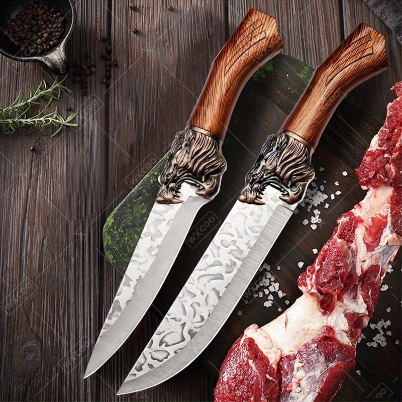 6PCS Professional Kitchen Chef Knife Set Including Stainless Steel Forged Utility Boning Fish and Meat Cleaver Vegetable Chopper Cutting Knife for Cooking and Food Preparation