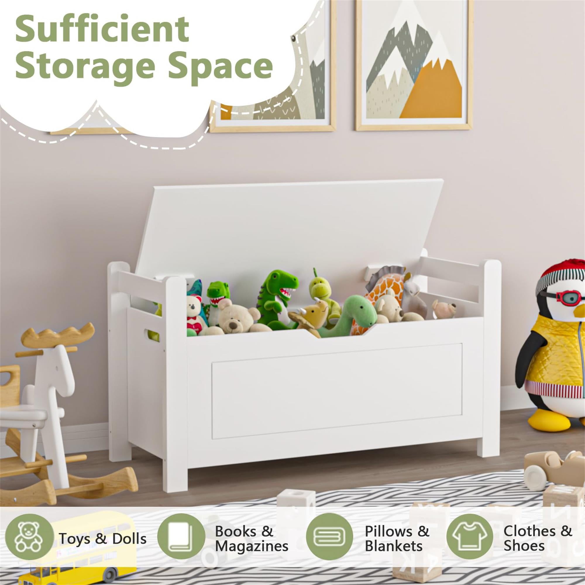 Demi Bonn 35" Storage Bench with Cushion, Lift-Top Toy Storage Organizer Trunk with 2 Safety Hinges, Wood Storage Box Chest for Bedroom, Entryway, Living Room, White