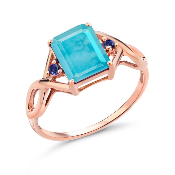 Gem Stone King 1.89 Ct Green Turquoise Blue Created Sapphire 18K Rose Gold Plated Silver Ring (Size 6)