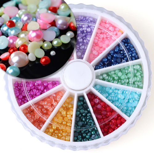 Trayknick 500Pcs Multicolore 3D Plat Dos Demi Rond Fausses Perles Bricolage Décorations d'Art de l'Ongle