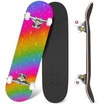 31'' Complete Skateboard 7 Layer Canadian Maple Double Kick Deck Skateboards Multicolored glitter gradient Raster version Skate Board for Beginner Adult Gifts