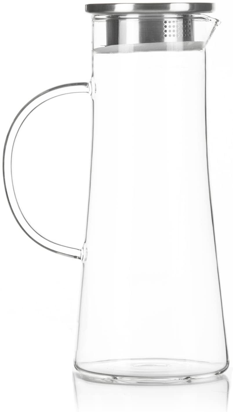Carafe En Verre Borosilicate Wilmax – 1000 Ml, Couvercle Inox, Résistante à La Chaleur