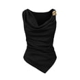 thumbnail image 3 of Babysbule Women's Cowl Neck Sleeveless Top with Metal Detail Asymmetric Hem Ruched Casual Summer Blouse for Women, 3 of 6