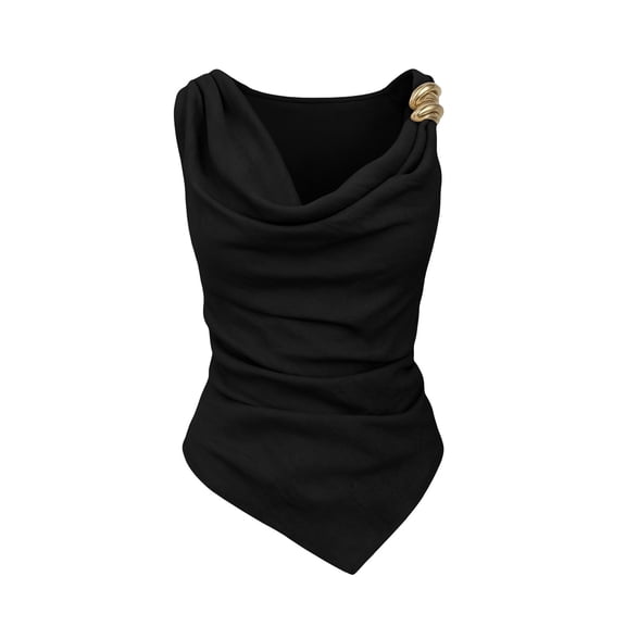 WRKEKC Cami Tank Tops for Women Solid Mock Neck Sleeveless Shirt Top with Metal Trim and V-Neck Style for Summer