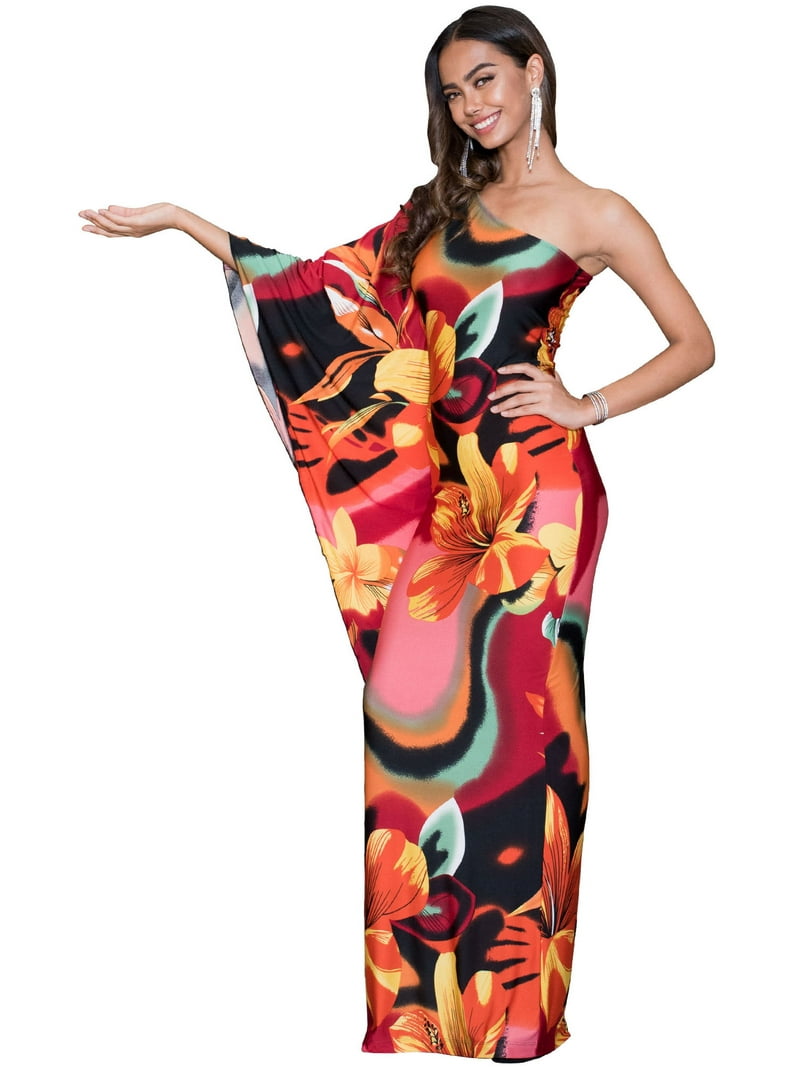 KOH KOH Long Sexy One Shoulder Flower Print Hawaiian Summer Spring Cocktail Party Full Length Tall Flowy Sundress Maxi Dress Gown For Women Pink & Multi Color Small US 4-6 NT169_A002 - KOH KOH Long Sexy One Shoulder Flower Print Hawaiian Summer Spring Cocktail Party Full Length Tall Flowy Sundress Maxi Dress Gown For Women Pink & Multi Color Small US 4-6 NT169_A002 -