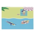 thumbnail image 1 of Graphic Beach Cutting Board, Above Vista Cartoon of Summer Holiday People on Towel Float and Surfboard, Decorative Tempered Glass Cutting and Serving Board, in 3 Sizes, by Ambesonne, 1 of 2