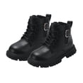 thumbnail image 2 of Girls Ankle Boots Lace Up Side Zipper Booties with Buckle Straps Kids Winter Versatile Platform Non-Slip Boots Black 13 Little Kids, 2 of 7