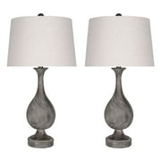 Grandview Gallery 29" Grey Washed Faux Wood Polyresin Table Lamp Set with Teardrop Vase-Inspired Design and Oatmeal Linen Tapered Shades - Perfect for Nightstands and End Tables (Set of 2)
