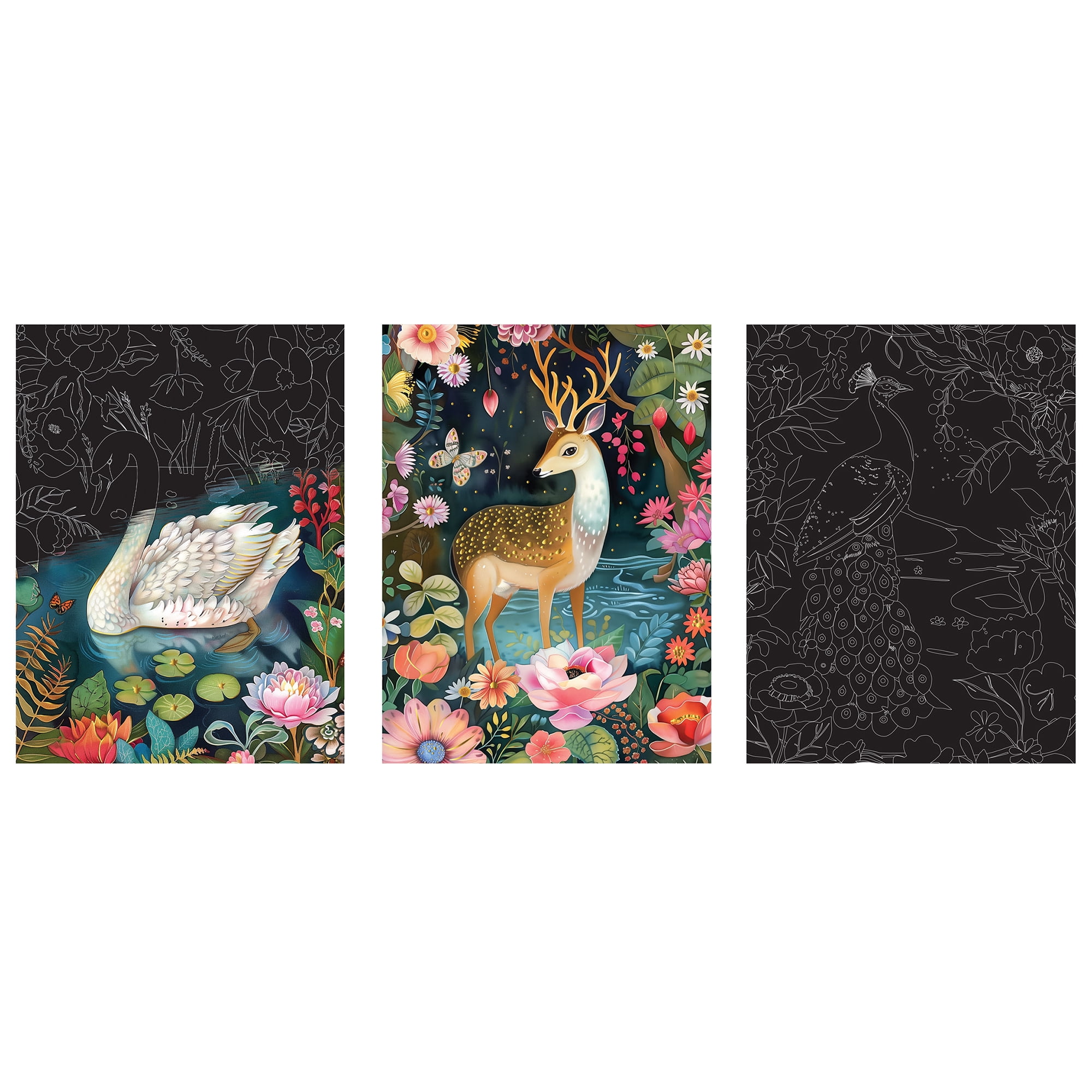 Brea Reese: Scratch Art Paper Pad - Magical Forest - 5 Nature Designs, Metallic Foil, Dual-Tip Stylus & Brush, Easy-to-Frame 9x12 Pages, Adult Craft