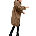 thumbnail image 4 of BLTIBY Sherpa Jacket Women 2024 Casual Solid Colour Fashion Long Sleeve Drawstring Full Zip Padded Coats Fuzzy Fleece Hooded Outwears Khaki S, 4 of 7
