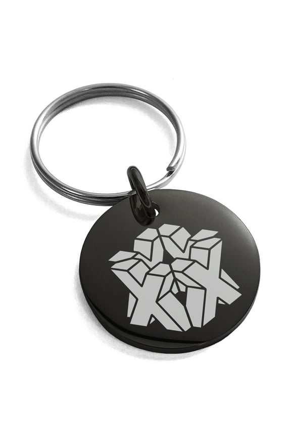Stainless Steel Letter X Initial 3D Cube Box Monogram Engraved Small Medallion Circle Charm Keychain Keyring