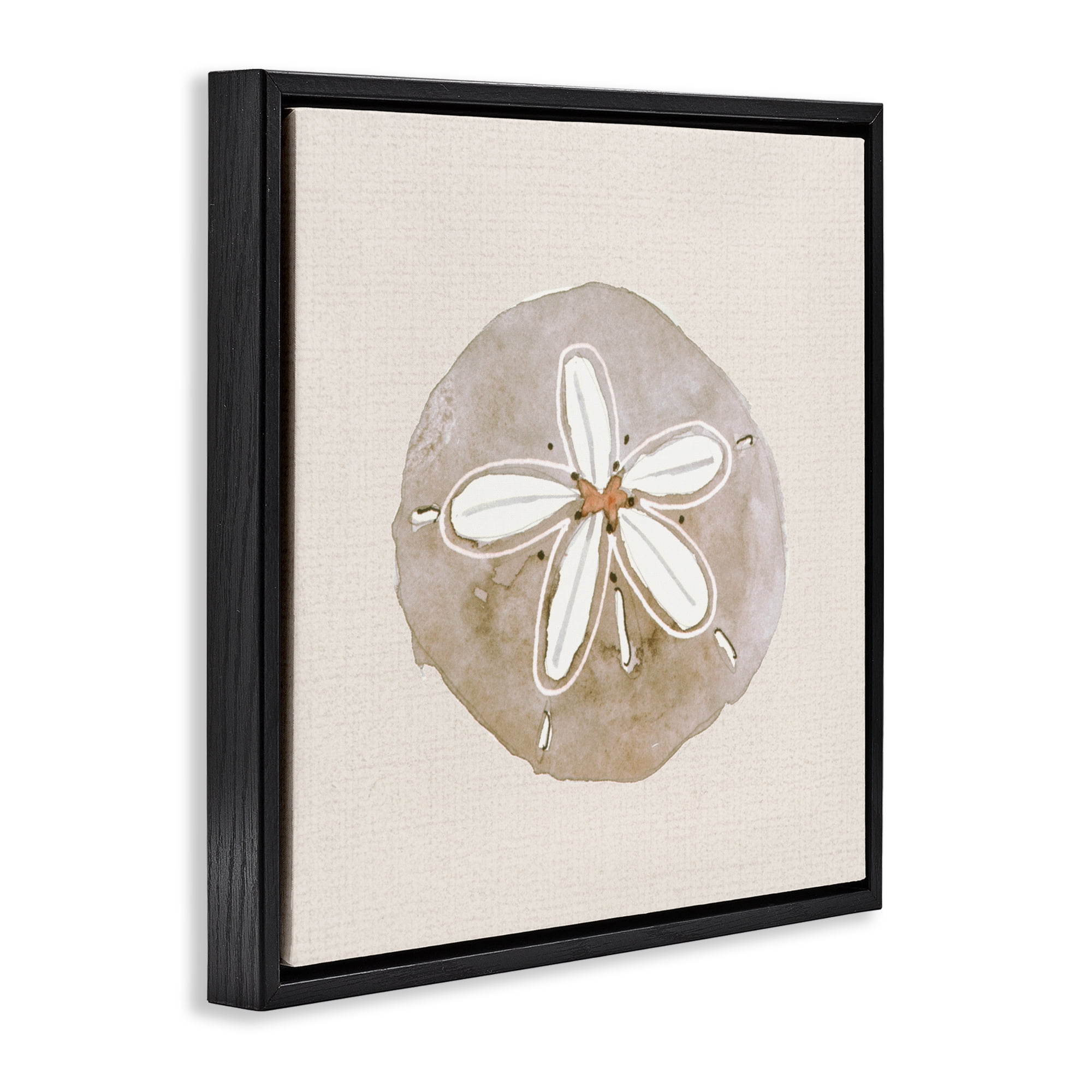 Stupell Industries Serene Beige Sand Dollar Black Framed Floater Canvas Wall Art, design by Lanie Loreth