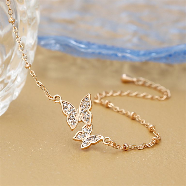 Double Butterfly Simple Layered Chain Bracelet – Fahrya