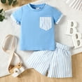 thumbnail image 2 of Huesdet Boys' Sleepwear Set Short Sleeve Shirt and Shorts 2-Piece Superhero Pajama Set for Toddler Boys Ideal for Summer Nights(Sky Blue,12-18 Months), 2 of 9