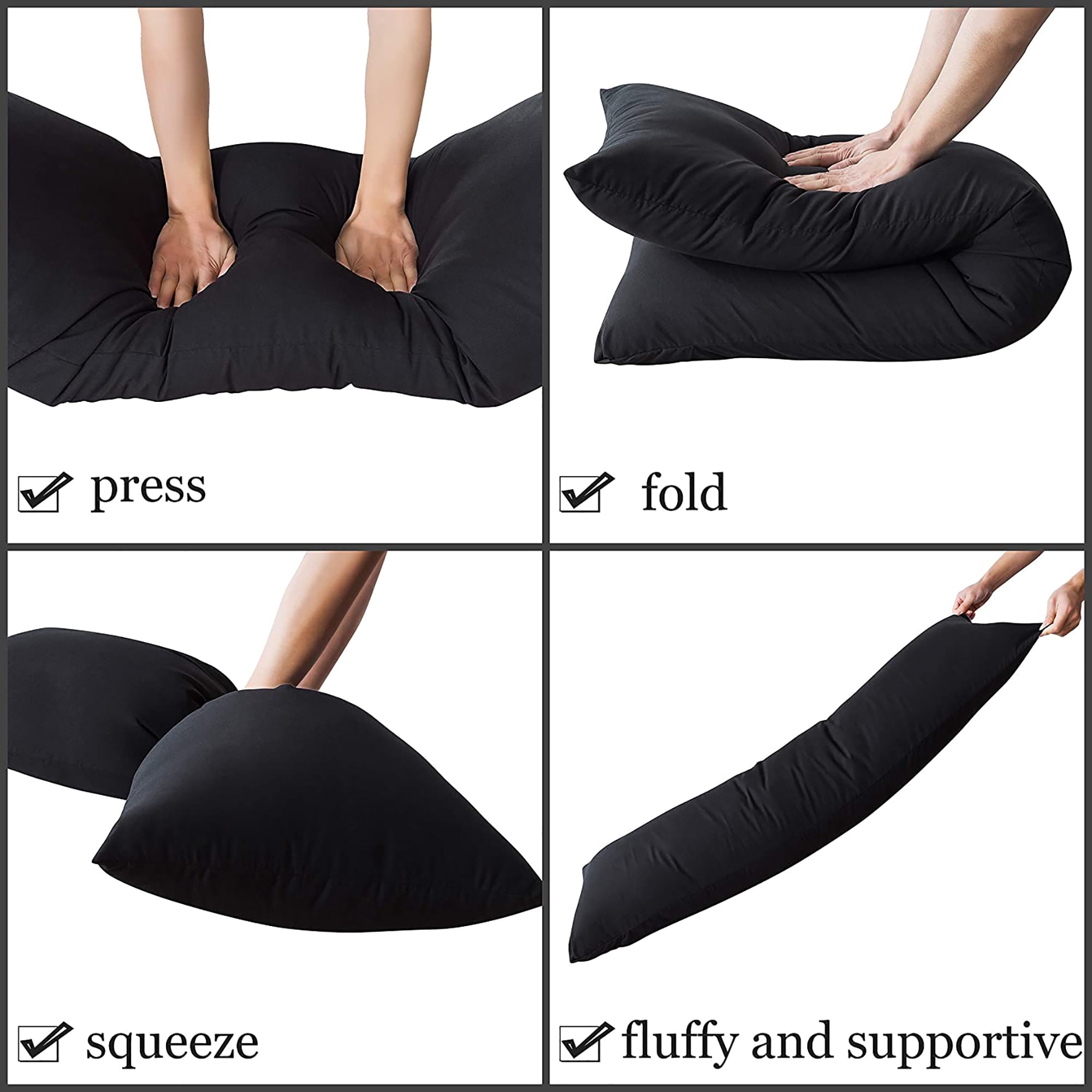 Yalamila Premium Ultra Soft Body Pillow with Removable Pillowcase for Adults, Comfortable Long Bed Pillow, 20x54in, Black