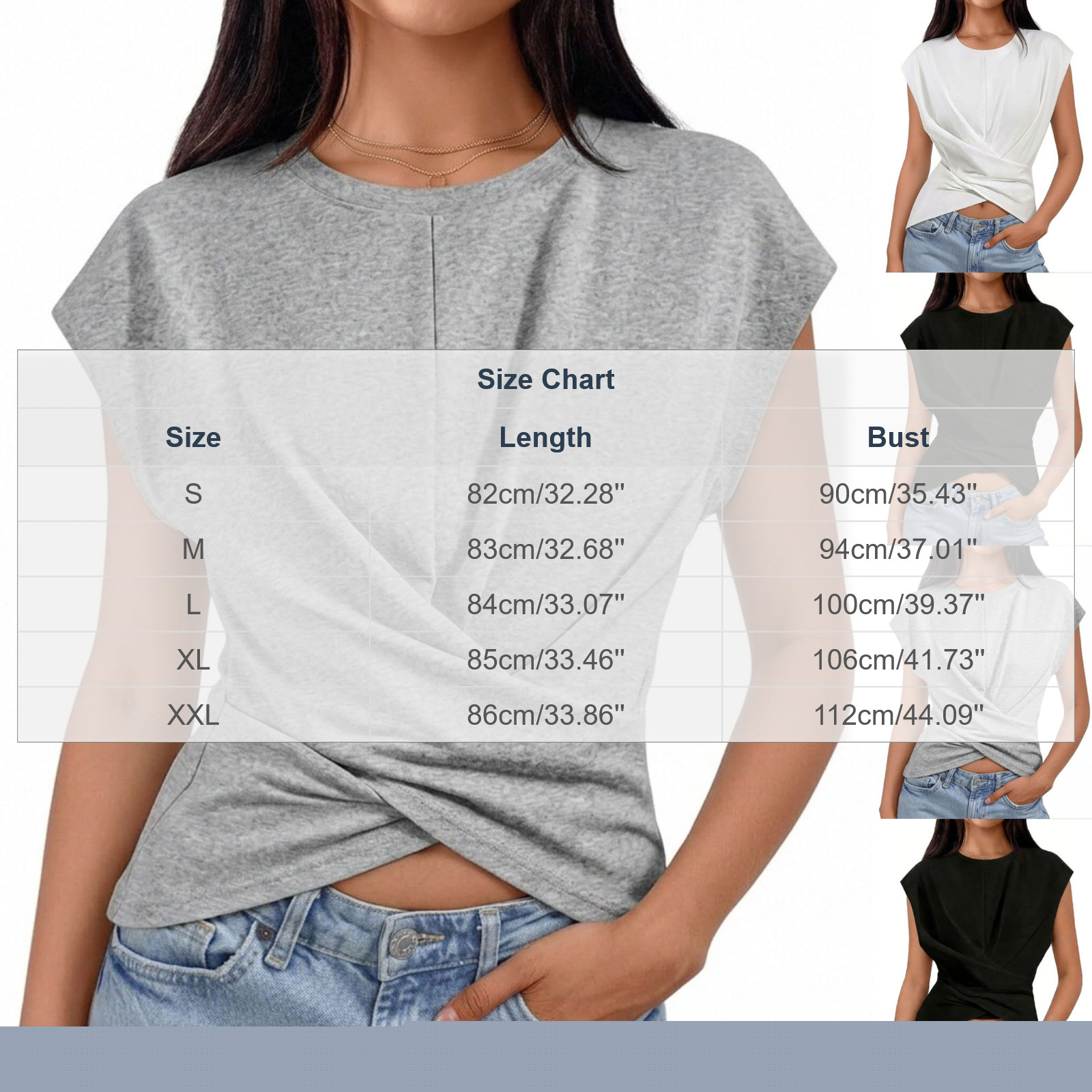 thumbnail image 3 of Favoffer Women's Strap Hem T-Shirts Round Neck Short Sleeve Slim Fit Casual Tops Knit Blouses Versatile Tees for Summer Outings Errands Streetwear Daily, 3 of 6