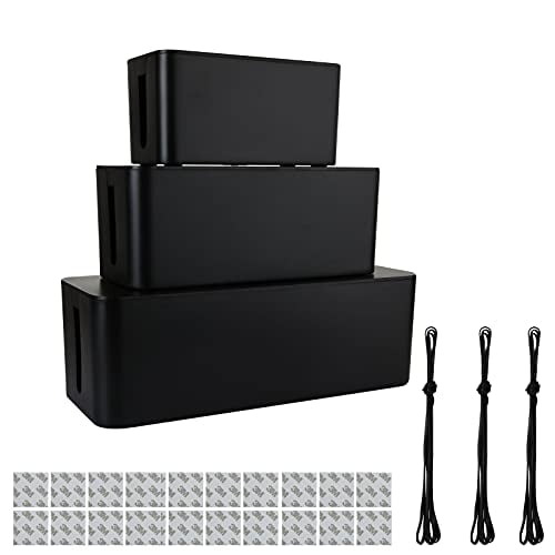 Black-L+M+S Powerking Cable Management Box 3 Pack Cable Organizer Box for Hide Power Strips and Electrical Cords Cord Hider Box to Hide Surge Protector Cover on Desk or Floor
