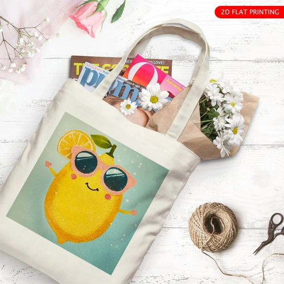 RKSupls Lemon Fashion Canvas Tote Bag, Reusable Shoulder Tote Bag for Women and Men, Large Durable Canvas Shoulder Bag Perfect for Grocery Work Beach Shopping