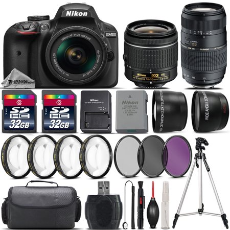 Nikon D3300 DSLR Camera (Black) + Nikon 18-55mm VR Lens + Tamron 70-300mm Di LD Macro Lens + 0.43X Wide Angle Lens + 2.2x Telephoto Lens + 64GB Storage + UV-CPL-FLD Filters - International (Best Way To Store Camera Lenses)