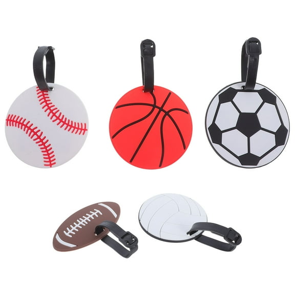 Worgeous 5 Pcs Pvc Soft Rubber Sports Luggage Tags For Soccer Baseball Football Volleyball Basketball Travel Accessories Preventing Loss And Damage
