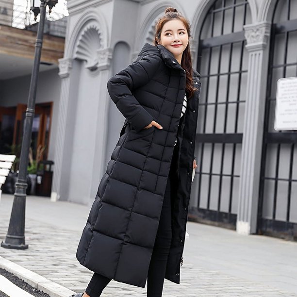 Chaqueta de algodón para mujer, chaqueta de algodón ajustada hasta la rodilla, cuello de cuero de color, chaqueta de algodón con plumón