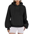thumbnail image 2 of HOMOY Womens Oversized Hoodies Fleece Lined Pullover Sweater Long Sleeve Plain Hoodie Hooded Sweatshirt Comfortable Autumn Winter Warm Hoodies Teen Girls Fashion Black M, 2 of 7