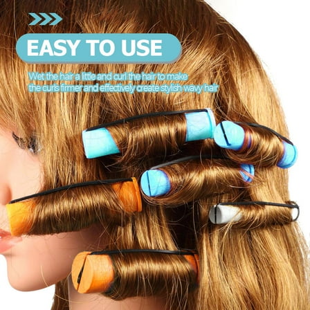 FRCOLOR Sky-blue Plastic Hair Curlers with Pearl Design for Women Easy to Use at Home 18Pcs