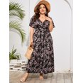thumbnail image 3 of Plus Size Wedding Guest Maxi Dresses for Curvy Women, Summer Casual Floral Long Party Sundress with 3/4 Sleeve, 3 of 8