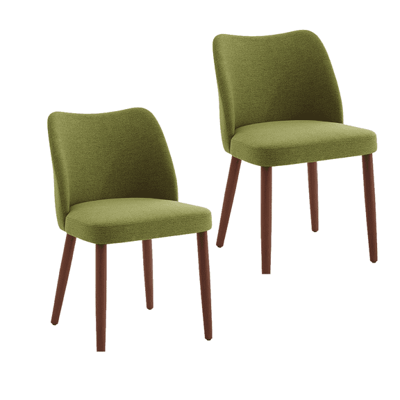 Set of 2 Linen Upholstered Dining Chairs, Mid Century Modern Beige Kitchen Chairs with Curved Wingback, Thick Padded Cushions & Wood Legs, Accent Chairs for Dining Room Farmhouse