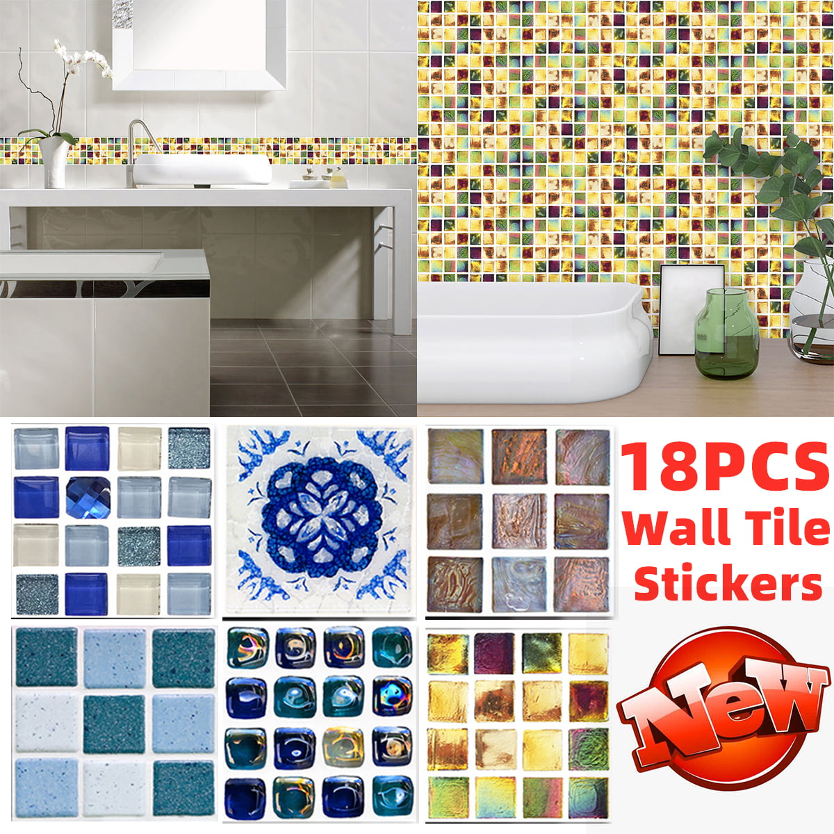 Mosaic Sticker Kitchen Tile Stickers Bathroom Self-adhesive Wall Decor Home. 