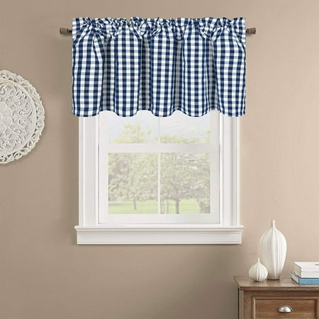 Buffalo Plaid Cotton Curtain Valance, Blue and White Check Window ...