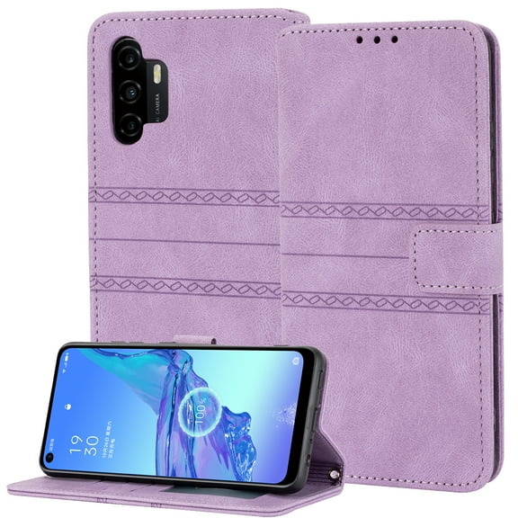 for Samsung Galaxy A32 5G Flip Case, Premium PU Leather Folio Flip with Design Card Slots Wrist Strap Shockproof Kickstand Magnetic Protective Girls Cover for Samsung A32 5G, Purple