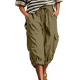 thumbnail image 5 of Capris for Women with Pockets Wide Leg Cargo Pants High Elastic Waist Hiking Travel Ladies Baggy Trousers Drawstring Loose Fit Casual Lounge Yoga Workout Palazzo Sweatpants Outdoor Golf Jogger Green, 5 of 8