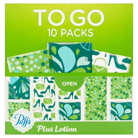Puffs Plus Lotion Facial Tissues, 10 To Go Packs, 10 Tissues per Pack