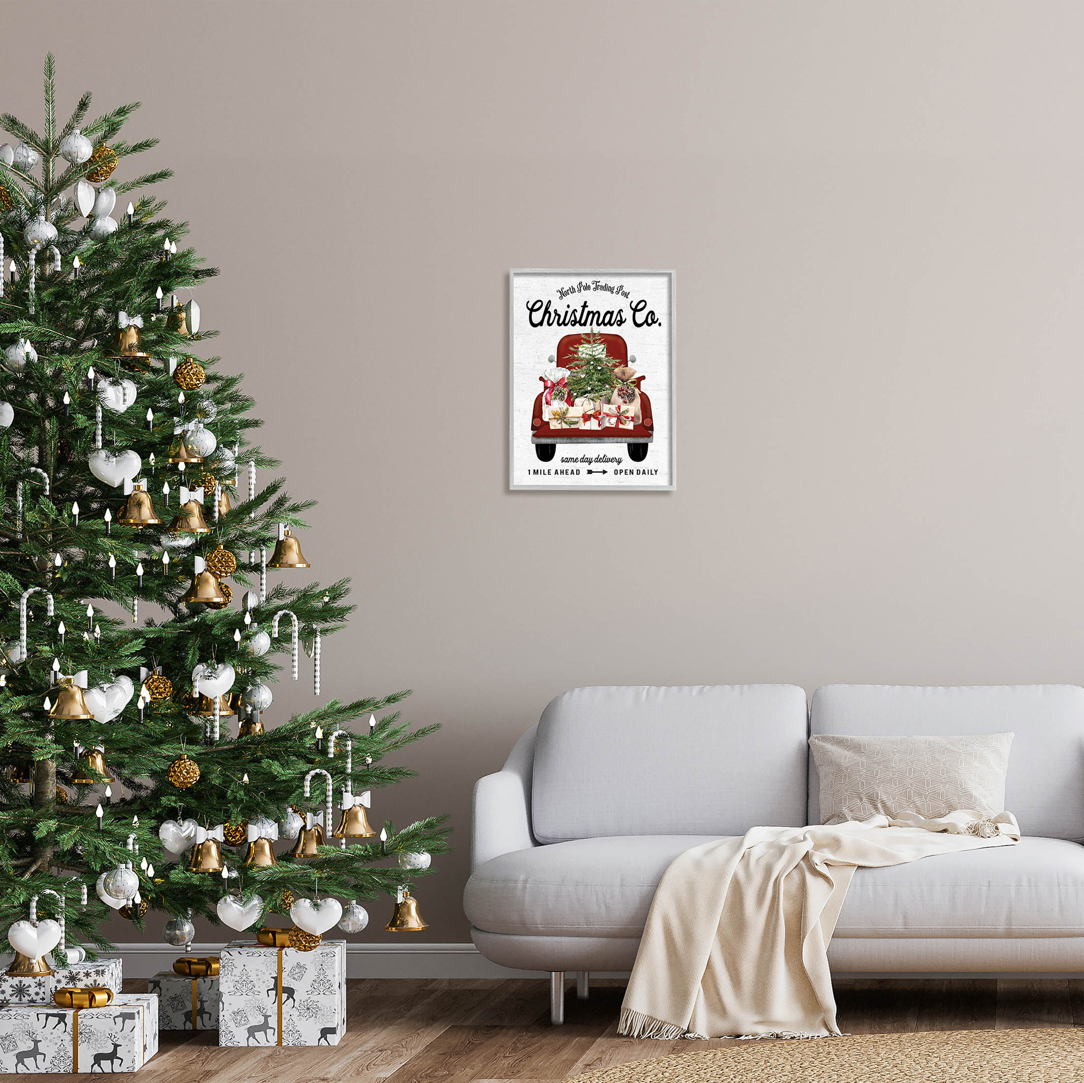 Stupell Industries North Pole Christmas Co. Sign Graphic Art Gray Framed Art Print Wall Art, Design by Lettered and Lined