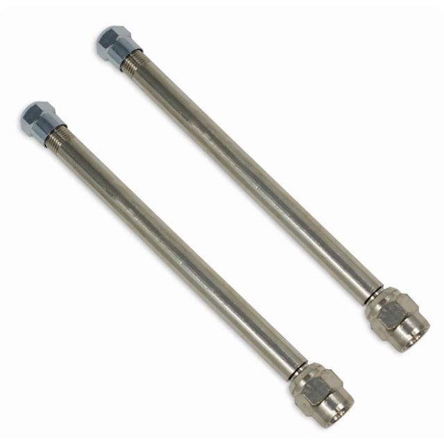 Minder Research Extension de Tige de Valve TM22303VP; Longueur 4 Pouces; Acier Inoxydable; Poli; Argent; avec Capuchon; Compatible TPMS; Ensemble de 2; Non Recommandé pour Utilisation avec Tiges de Valve en Caoutchouc