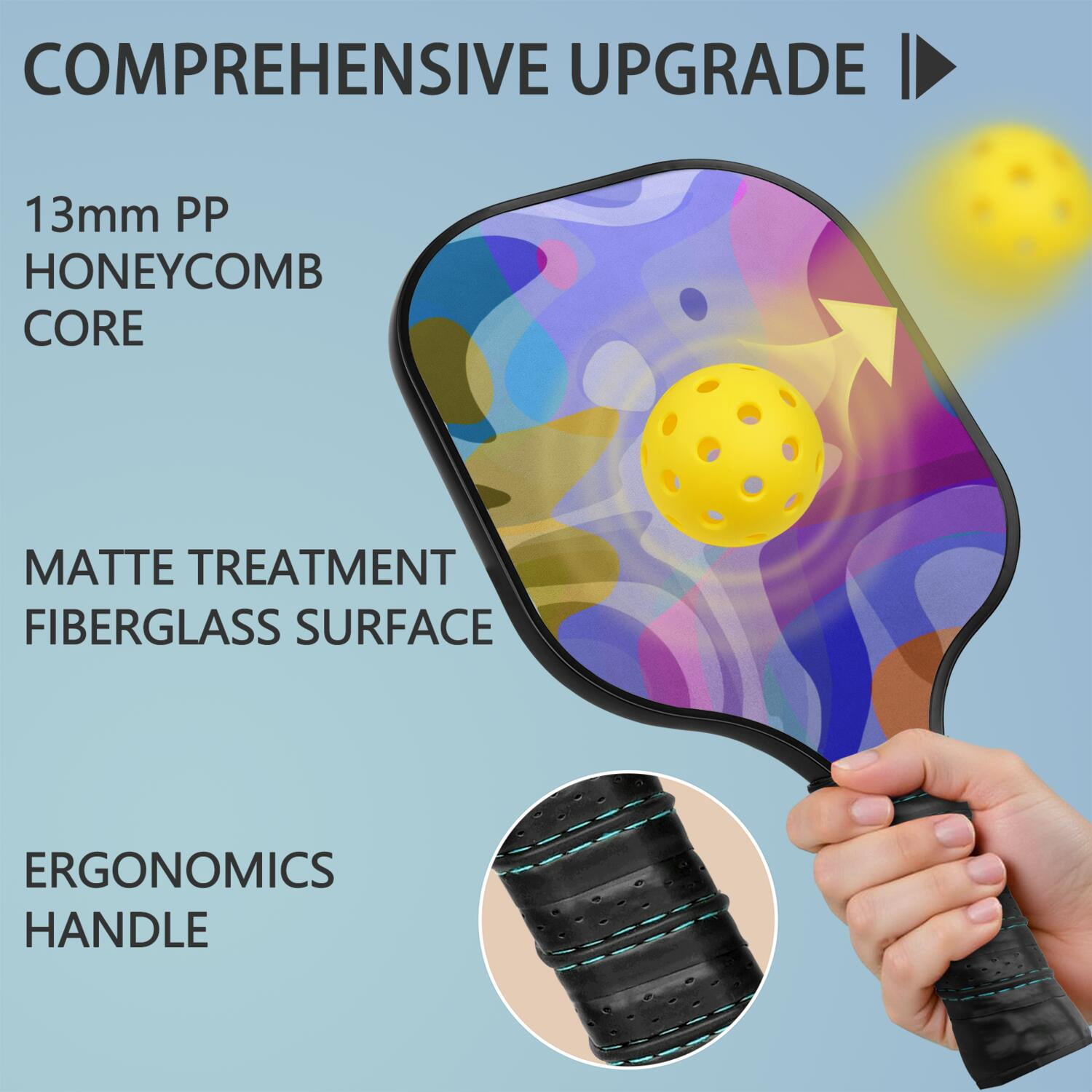 Pickleball Paddles Set Of 1, Fiberglass Surface, Sweet Candy Print, 1 Paddle, 2 Balls & Bag