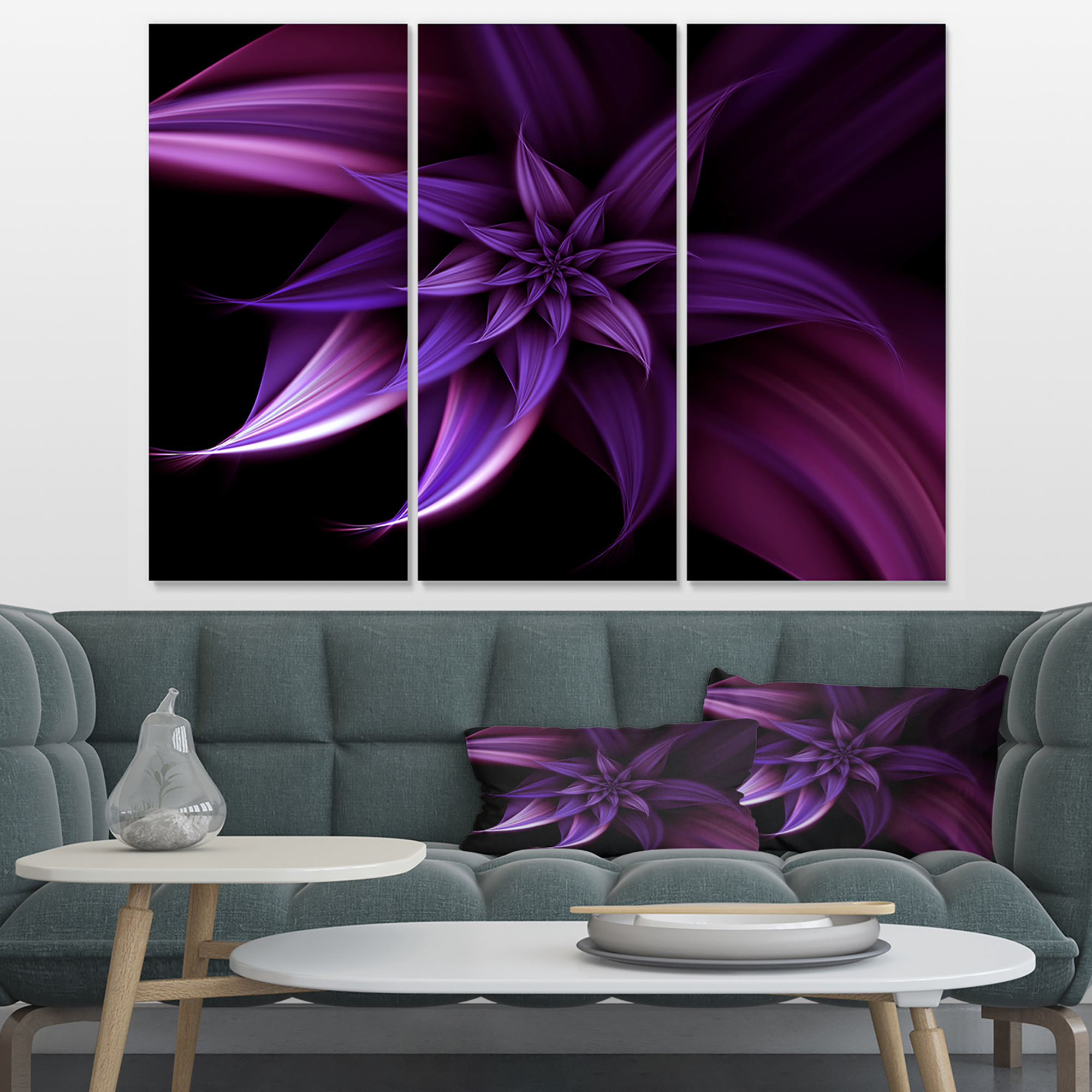 Designart 'Fractal Flower Purple ' Floral Art Canvas Print