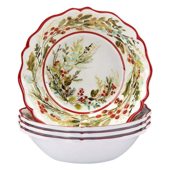 28 fl. oz. Multi-Colored Melamine Christmas Gatherings All Purpose Bowl (Set of 4)