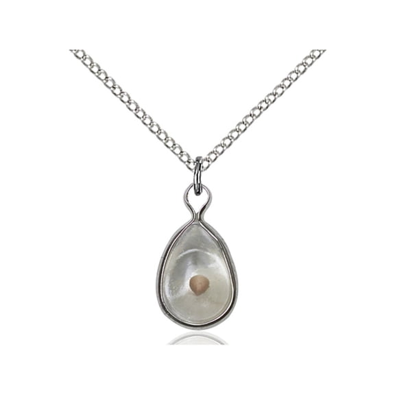 Sterling Silver Mustard Seed Pendant 5/8 x 3/8 inches with Sterling Silver Lite Curb Chain