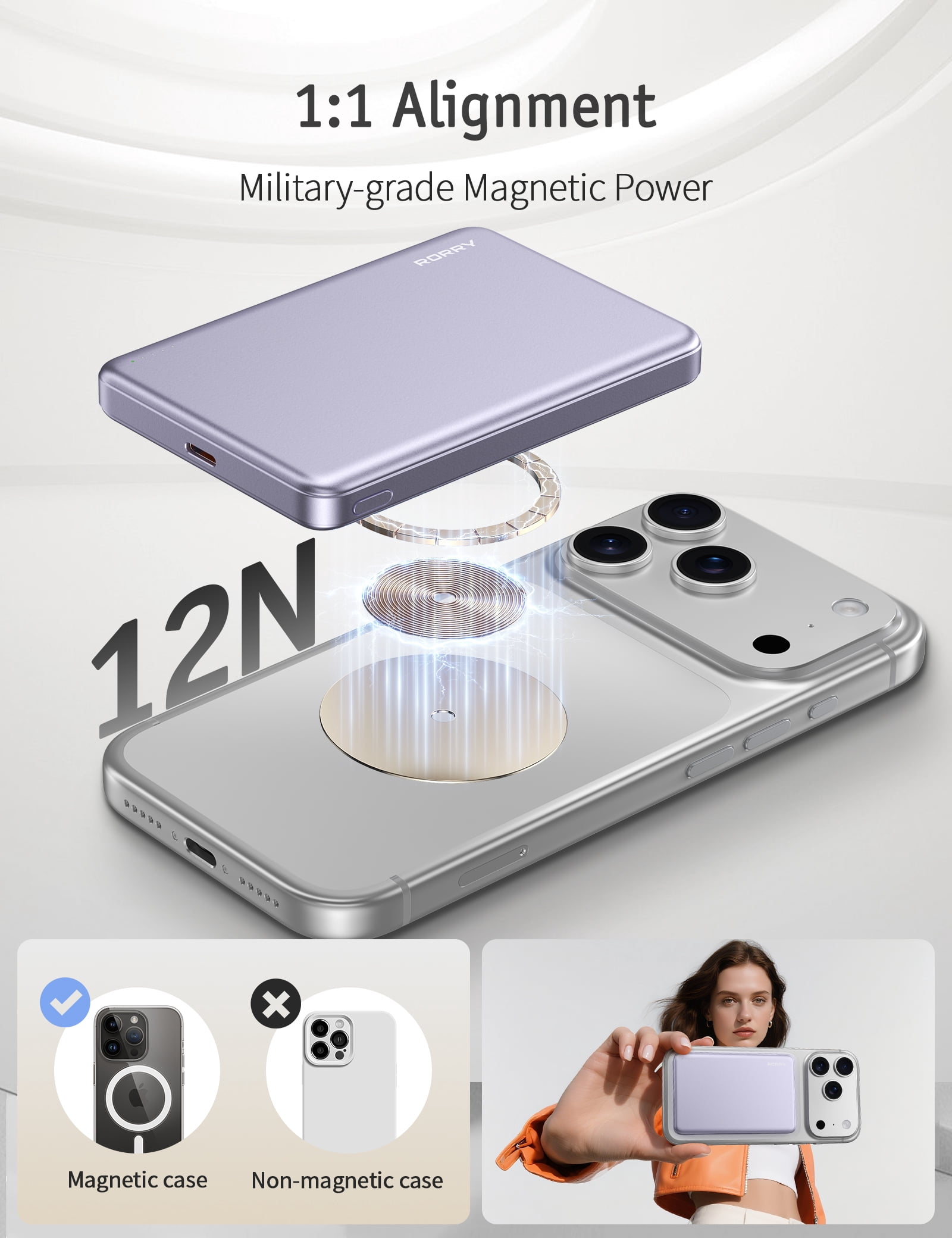 RORRY Portable Charger,10000mAh Ultra Slim Wireless Magnetic Power Bank, 22.5W Fast Charging Battery Pack Compatible for iPhone 17 Pro Max/17 Pro/Air/16/15/14/13, Purple