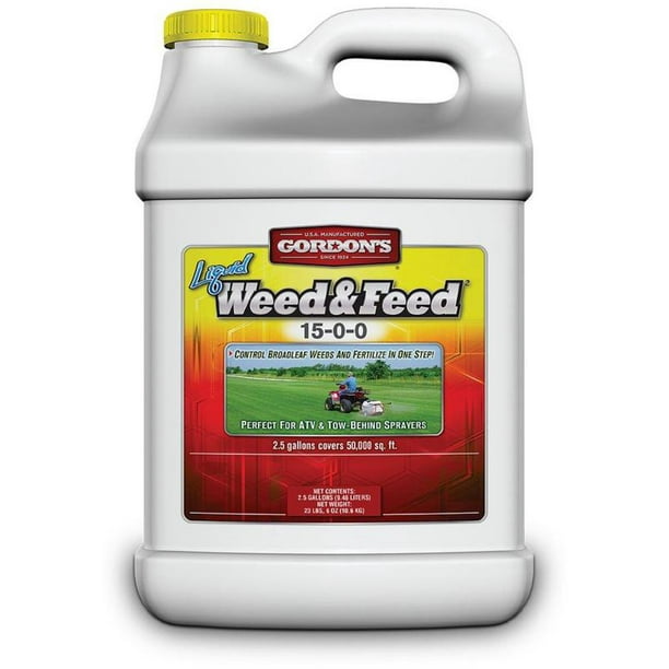 GORDON 7311122 Weed and Feed Fertilizer, 2.5 gal, Jug, 50000 sqft, Brown, Liquid