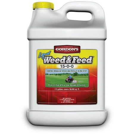 GORDON 7311122 Weed and Feed Fertilizer, 2.5 gal, Jug, 50000 sq-ft, Brown, (Best Liquid Weed And Feed Concentrate)