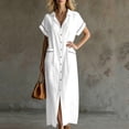 thumbnail image 5 of BRGZLK Womens Shirt Dresses Summer Trendy Solid Color V-Neck Button Down Cardigan Dresses Lightweight Breathable Beach Dress with Pockets White L, 5 of 7